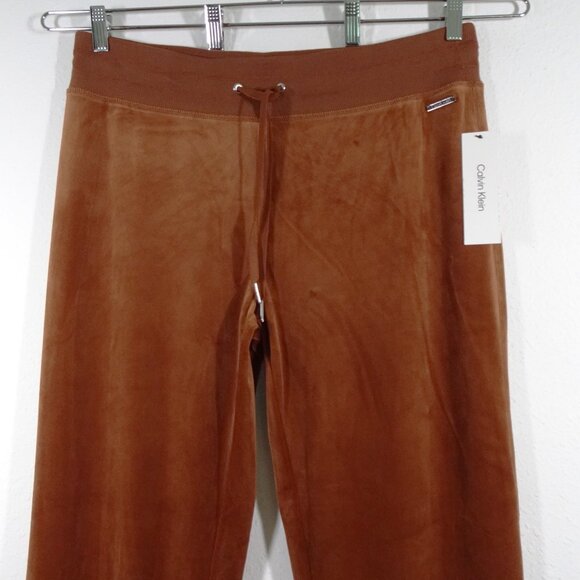 Calvin Klein Velour Pants Women's Size L Brown Pull On Elastic Waist Wide Leg - Picture 2 of 10